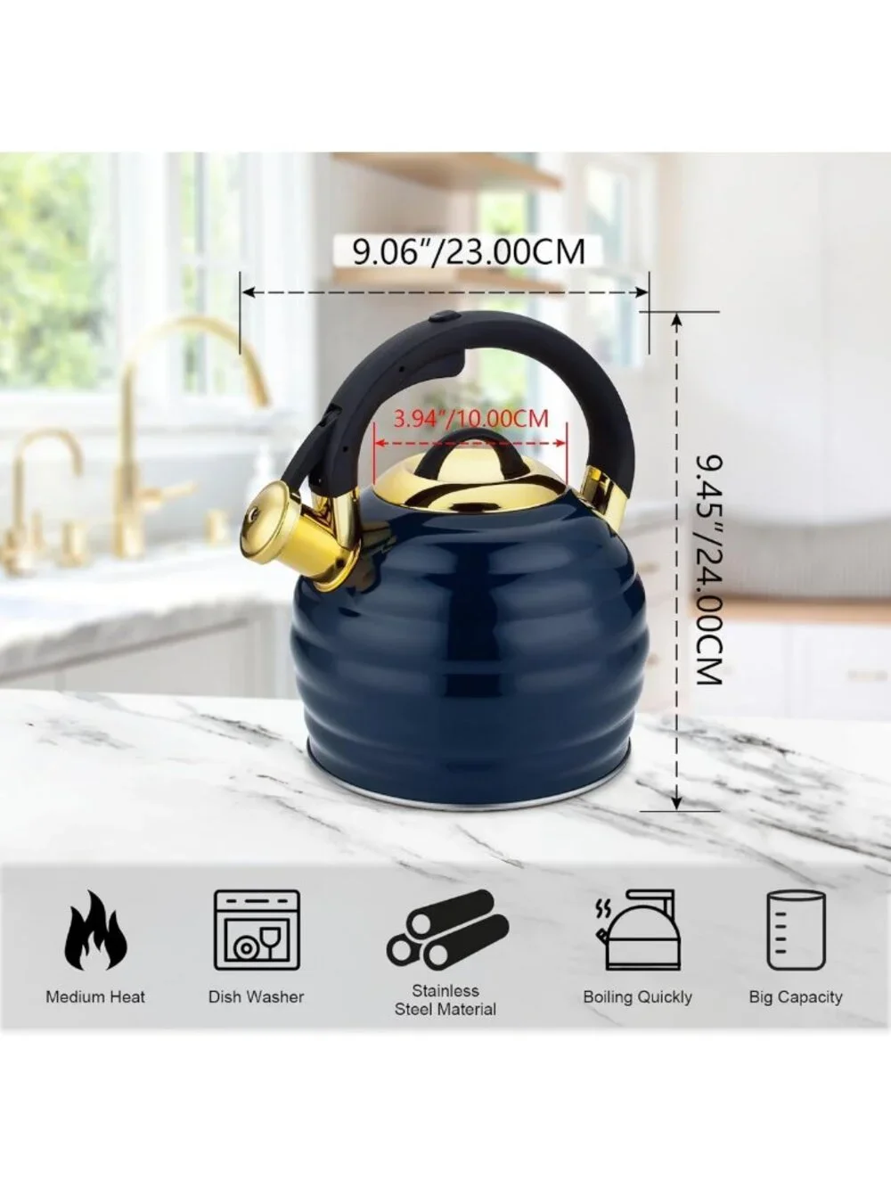 Whistling Tea Kettle for Stove Top, 3.2QT Stainless Steel Teapot with Ergonomic